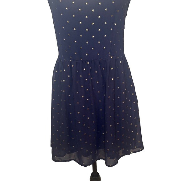 FREEBIRD Navy BLUE w/ GOLD Sleeveless Open Back Lined Dress Career Date Travel-M - Picture 3 of 10